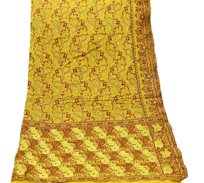 Indian Vintage Yellow Dupatta Long Stole Pure Georgette Silk Hand Woven Scarves Veil Scarf Wrap Hippie Boho Soft