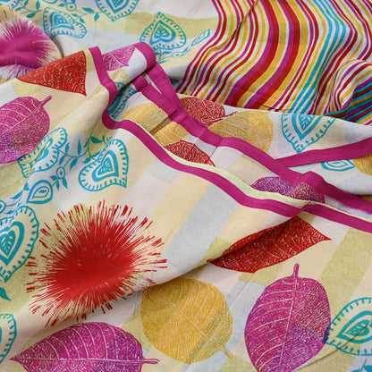 Indian Vintage Multi Saree Pure Crepe Silk Printed Sari Craft Fabric 5yd Sewing Floral Soft Wrap Crafting Quilting Dress making Upcycle