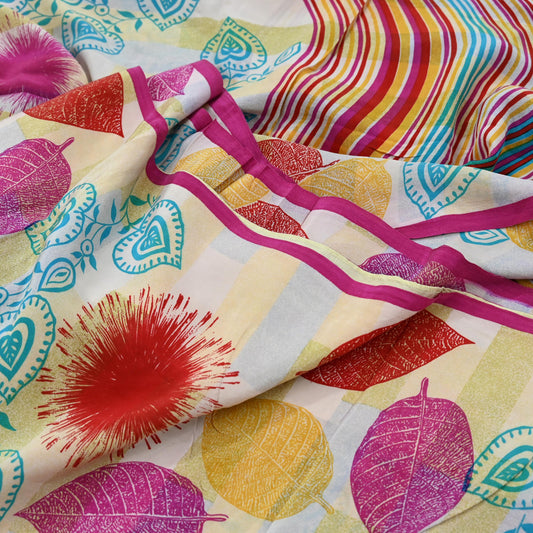 Indian Vintage Multi Saree Pure Crepe Silk Printed Sari Craft Fabric 5yd Sewing Floral Soft Wrap Crafting Quilting Dress making Upcycle