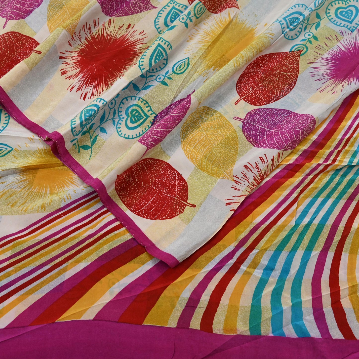 Indian Vintage Multi Saree Pure Crepe Silk Printed Sari Craft Fabric 5yd Sewing Floral Soft Wrap Crafting Quilting Dress making Upcycle