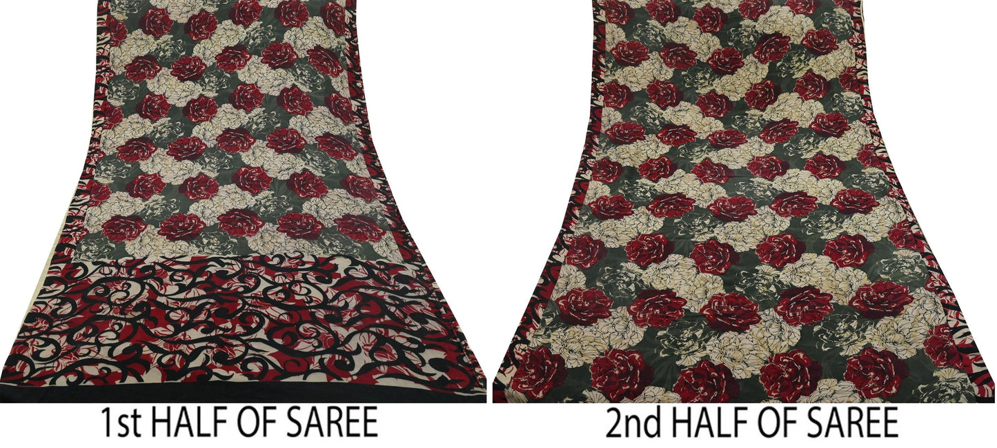 Indian Vintage Sari Multi Pure Crepe Silk Printed Sarees 5yd Sewing Soft Craft Fabric Floral Wrap Quilting Dress Making Crafting
