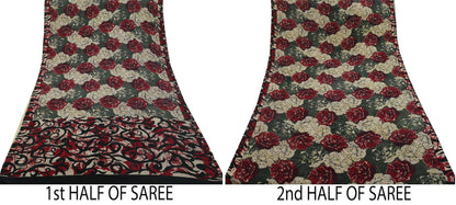 Indian Vintage Sari Multi Pure Crepe Silk Printed Sarees 5yd Sewing Soft Craft Fabric Floral Wrap Quilting Dress Making Crafting