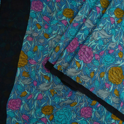 Women Indian Vintage Sari Blue Pure Georgette Silk Printed Sarees Craft Fabric Sewing 5Yd Soft Dress Making Quilting Crafting