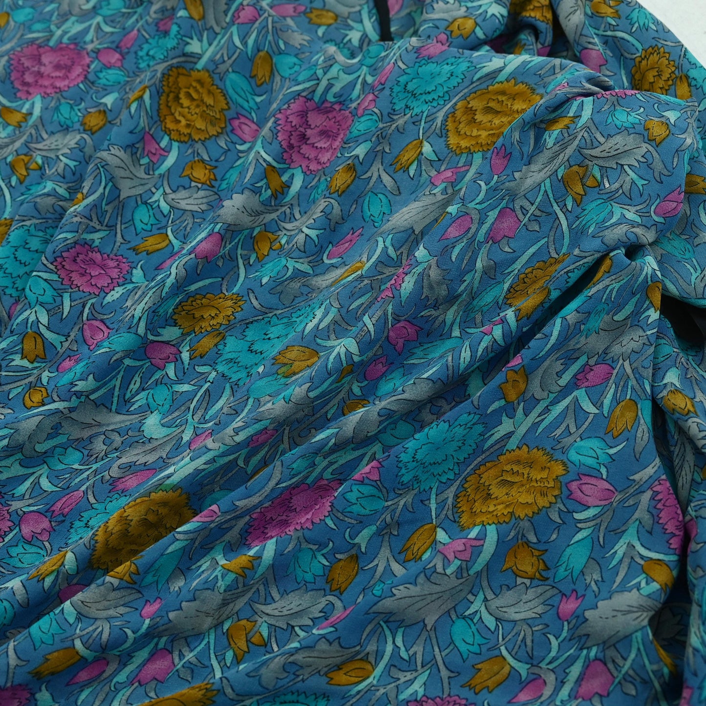 Women Indian Vintage Sari Blue Pure Georgette Silk Printed Sarees Craft Fabric Sewing 5Yd Soft Dress Making Quilting Crafting