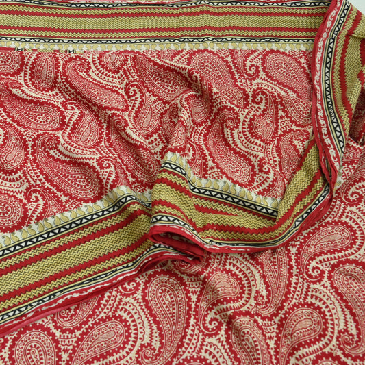 Indian Vintage Sari Ivory & Pink Printed Blend Cotton Saree Craft Fabric 5Yd Soft Sewing Sarong Wrap Boho Floral Dress making Crafting