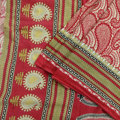 Indian Vintage Sari Ivory & Pink Printed Blend Cotton Saree Craft Fabric 5Yd Soft Sewing Sarong Wrap Boho Floral Dress making Crafting