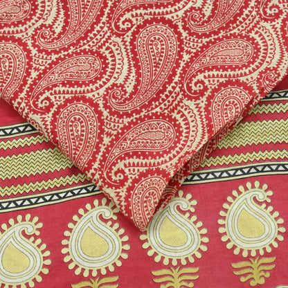 Indian Vintage Sari Ivory & Pink Printed Blend Cotton Saree Craft Fabric 5Yd Soft Sewing Sarong Wrap Boho Floral Dress making Crafting