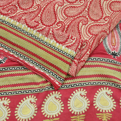 Indian Vintage Sari Ivory & Pink Printed Blend Cotton Saree Craft Fabric 5Yd Soft Sewing Sarong Wrap Boho Floral Dress making Crafting