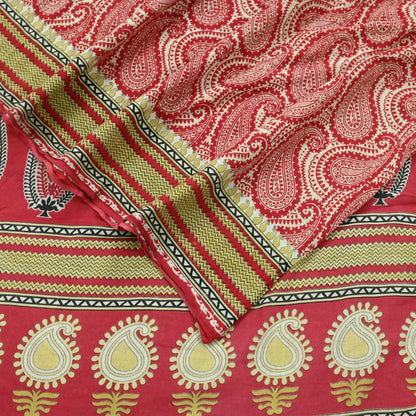 Indian Vintage Sari Ivory & Pink Printed Blend Cotton Saree Craft Fabric 5Yd Soft Sewing Sarong Wrap Boho Floral Dress making Crafting