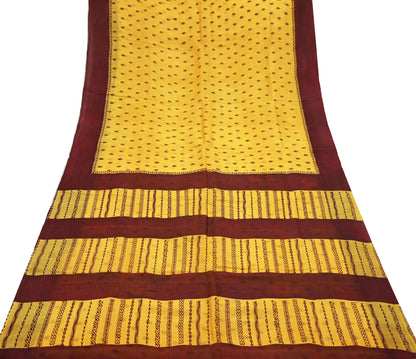 Indian Vintage Sari Yellow & maroon 100% Pure Silk Printed Sarees Craft Fabric 5yd Sewing Floral Paisley Soft Dress making Crafting Quilting