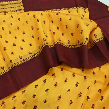 Indian Vintage Sari Yellow & maroon 100% Pure Silk Printed Sarees Craft Fabric 5yd Sewing Floral Paisley Soft Dress making Crafting Quilting