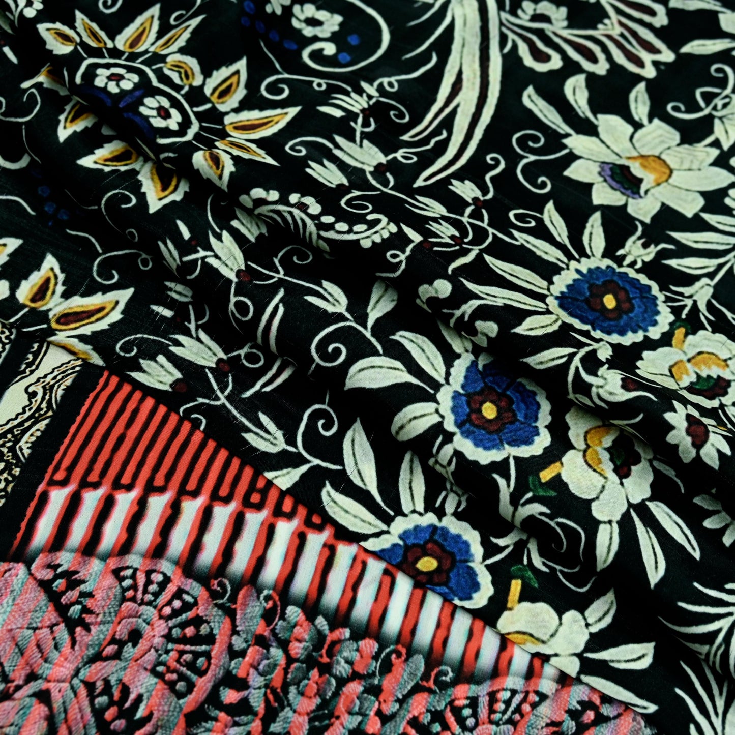 Indian Vintage Saree Black Pure Satin Silk Digital Printed Sari 6yd Sewing Floral Soft Craft Fabric Dress Making Crafting Quilting