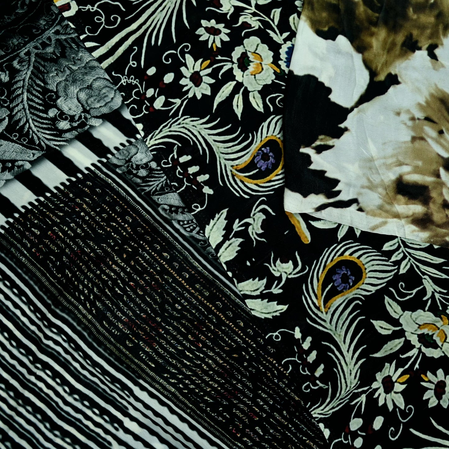 Indian Vintage Saree Black Pure Satin Silk Digital Printed Sari 6yd Sewing Floral Soft Craft Fabric Dress Making Crafting Quilting