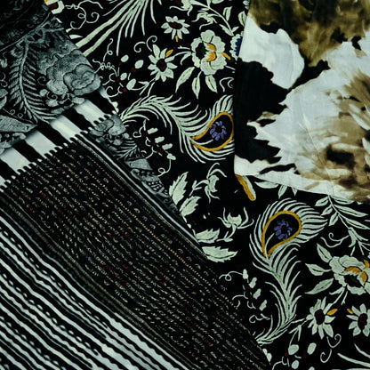 Indian Vintage Saree Black Pure Satin Silk Digital Printed Sari 6yd Sewing Floral Soft Craft Fabric Dress Making Crafting Quilting