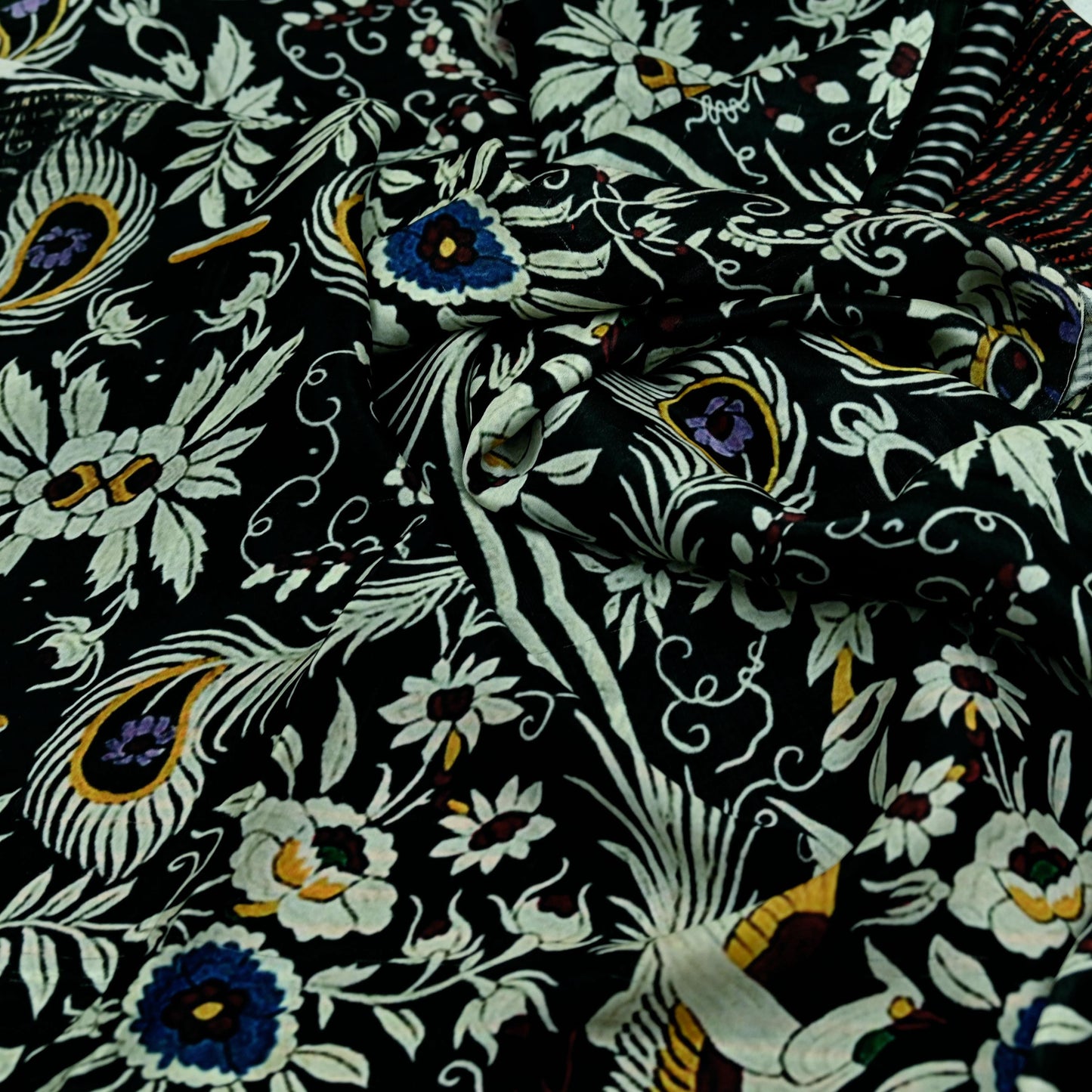 Indian Vintage Saree Black Pure Satin Silk Digital Printed Sari 6yd Sewing Floral Soft Craft Fabric Dress Making Crafting Quilting