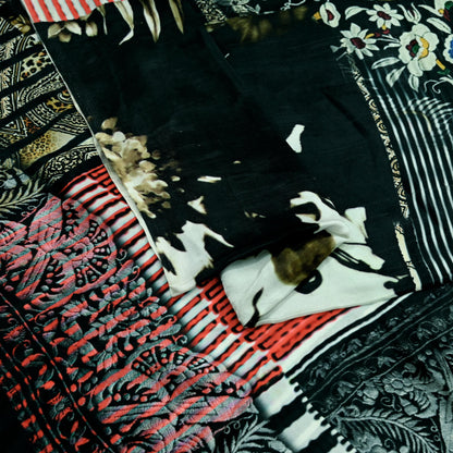 Indian Vintage Saree Black Pure Satin Silk Digital Printed Sari 6yd Sewing Floral Soft Craft Fabric Dress Making Crafting Quilting