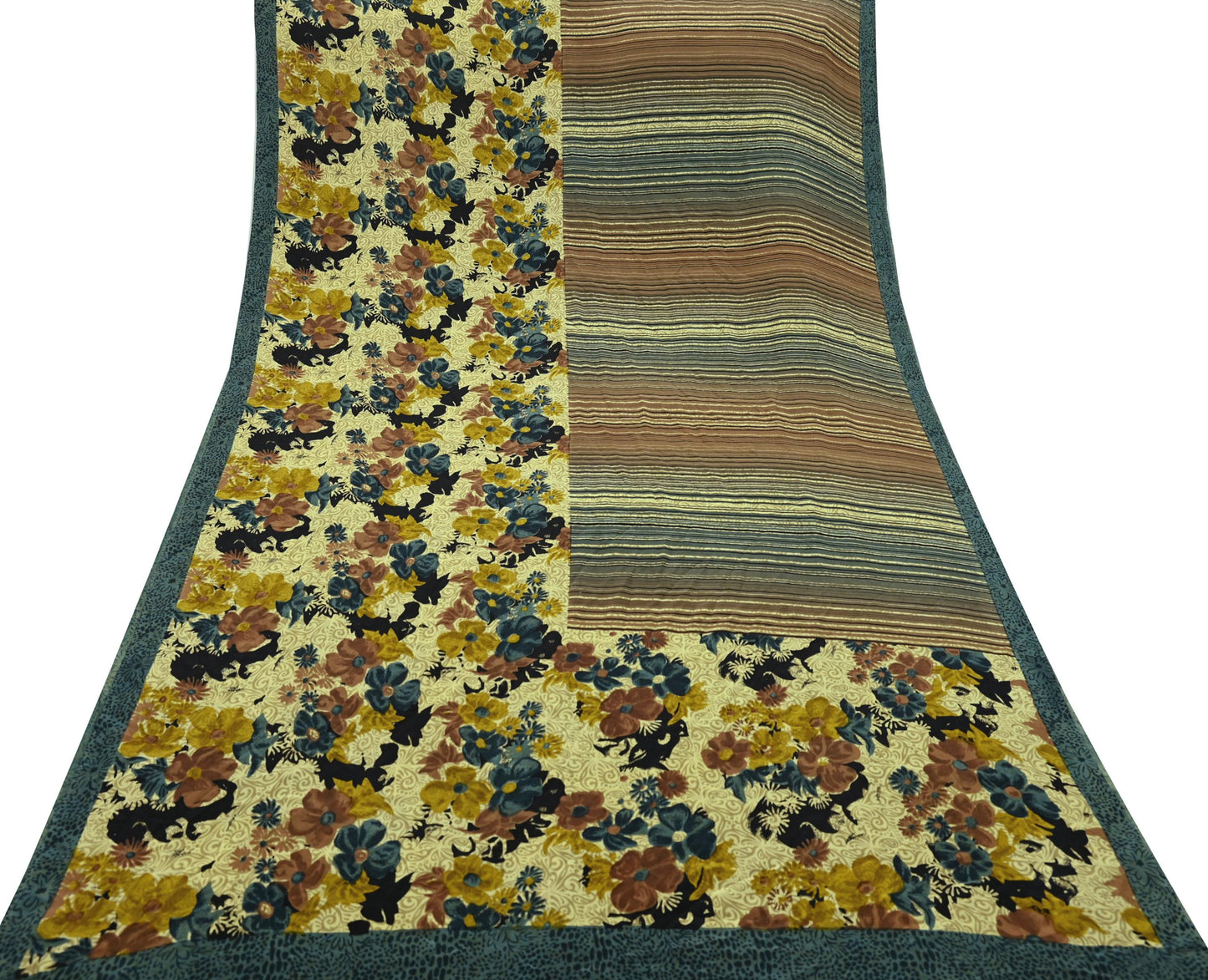 Indian Vintage Multi Saree Pure Crepe Silk Printed Sari Craft Fabric 5yd Sewing Floral Soft Craft Fabric Wrap Crafting Quilting Upcycle