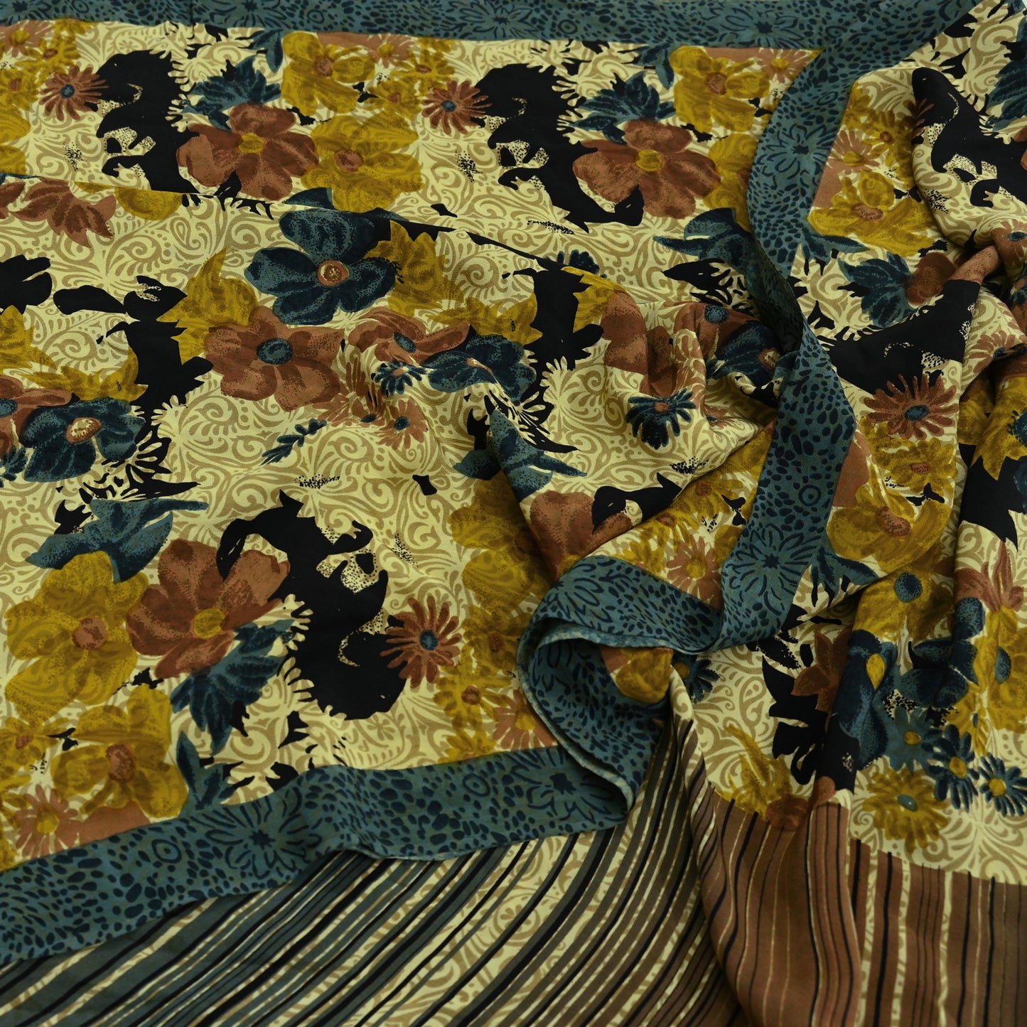 Indian Vintage Multi Saree Pure Crepe Silk Printed Sari Craft Fabric 5yd Sewing Floral Soft Craft Fabric Wrap Crafting Quilting Upcycle