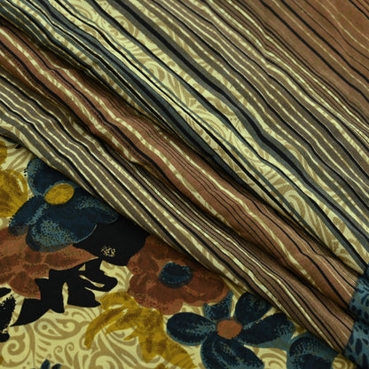 Indian Vintage Multi Saree Pure Crepe Silk Printed Sari Craft Fabric 5yd Sewing Floral Soft Craft Fabric Wrap Crafting Quilting Upcycle