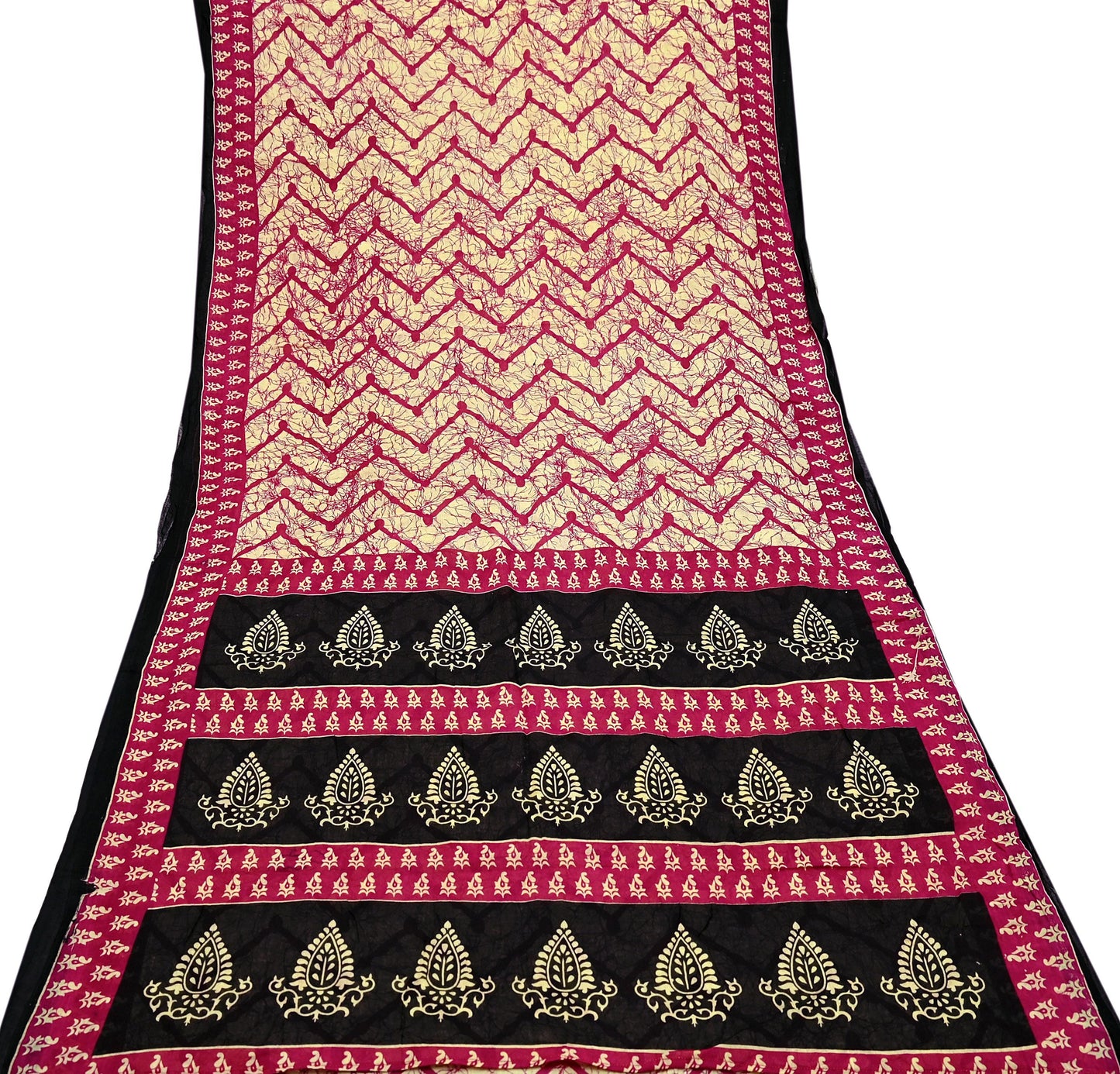 Indian Vintage Sari Beige Batik Printed Saree 100% Pure Cotton 5Yd Craft Fabric Soft Sewing Sarong Wrap Boho Quilting Dress Making