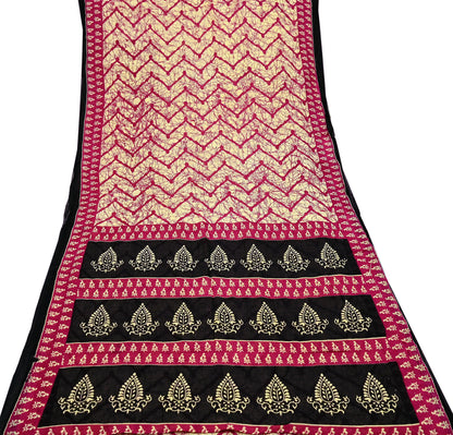 Indian Vintage Sari Beige Batik Printed Saree 100% Pure Cotton 5Yd Craft Fabric Soft Sewing Sarong Wrap Boho Quilting Dress Making