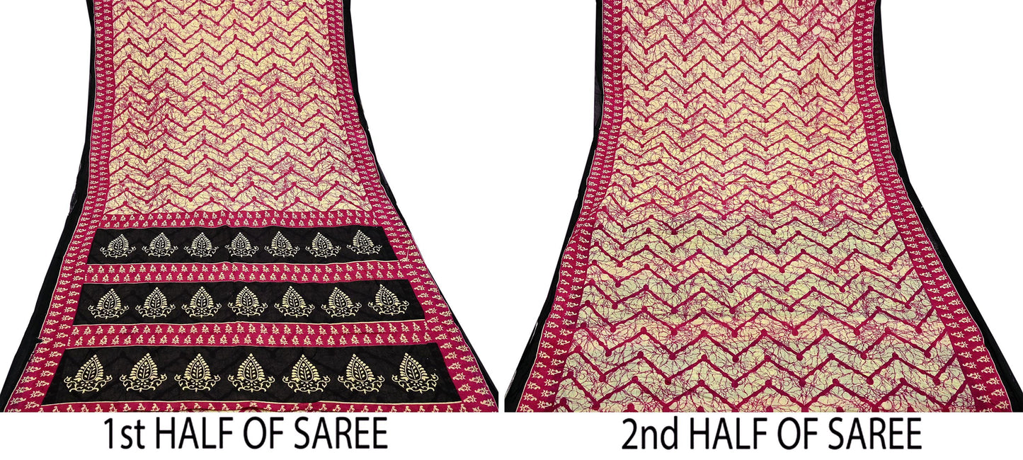 Indian Vintage Sari Beige Batik Printed Saree 100% Pure Cotton 5Yd Craft Fabric Soft Sewing Sarong Wrap Boho Quilting Dress Making