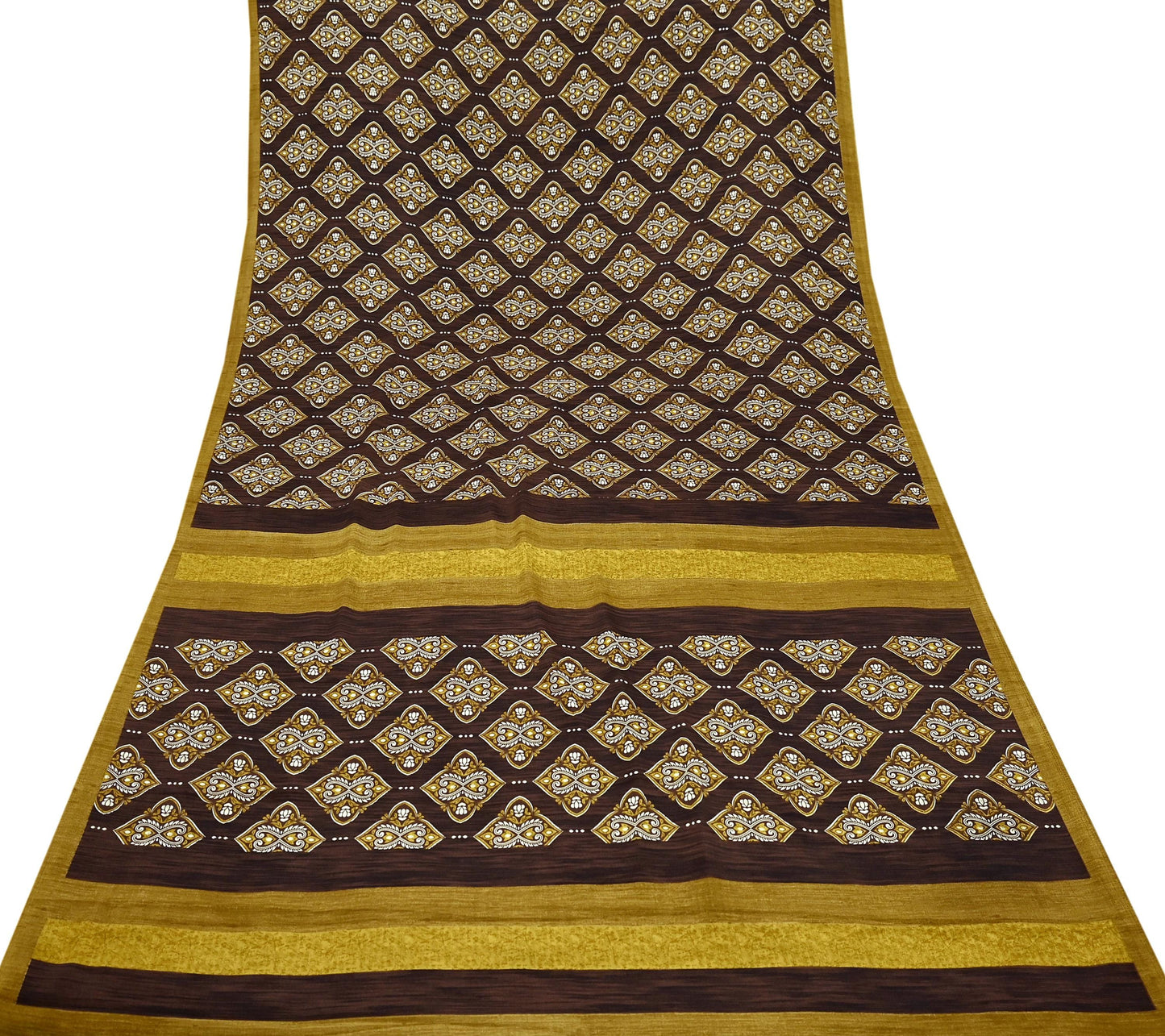 Indian Vintage Saree Brown Moss Crepe Printed Sari Fabric 6yd Sewing Floral Soft Craft Fabric Dressmaking Quilting For Crafting