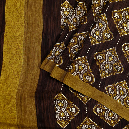 Indian Vintage Saree Brown Moss Crepe Printed Sari Fabric 6yd Sewing Floral Soft Craft Fabric Dressmaking Quilting For Crafting