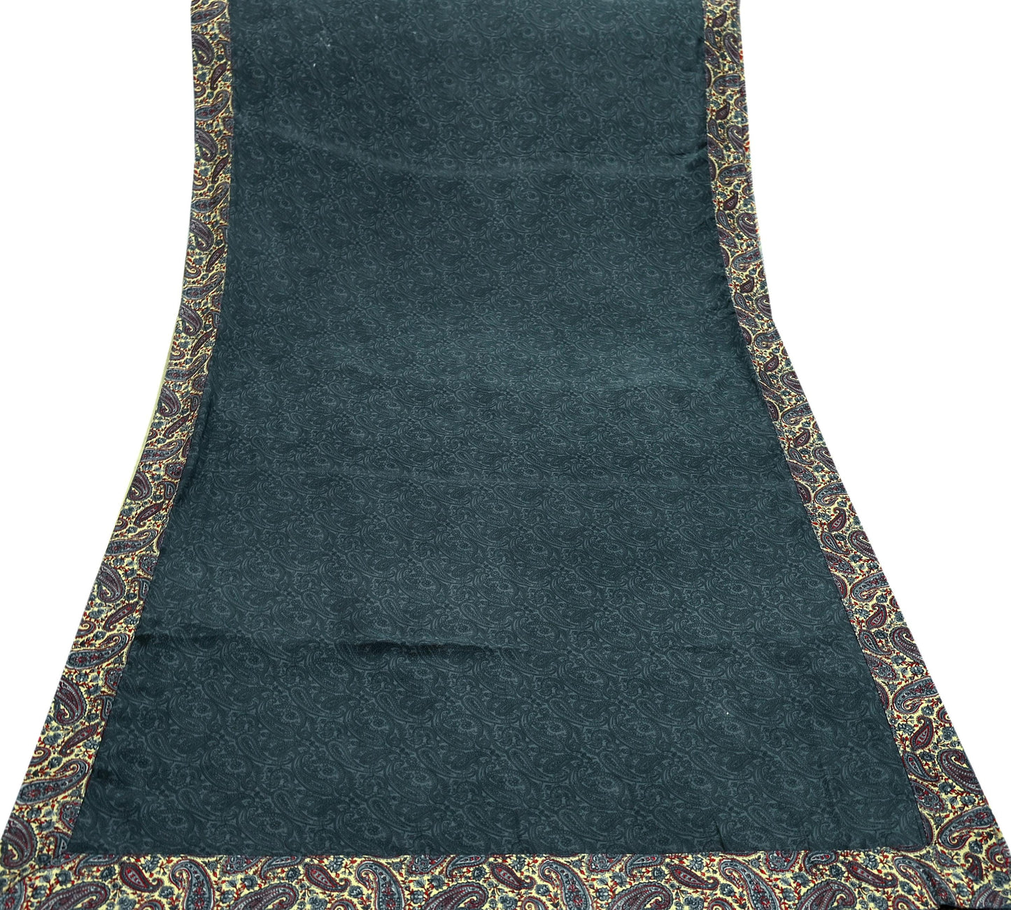 Indian Vintage Beige & Gray Sarees Moss Crepe Printed Sari 6yd Sewing Floral Soft Craft Fabric DressMaking For Crafting Quilting Upcycle