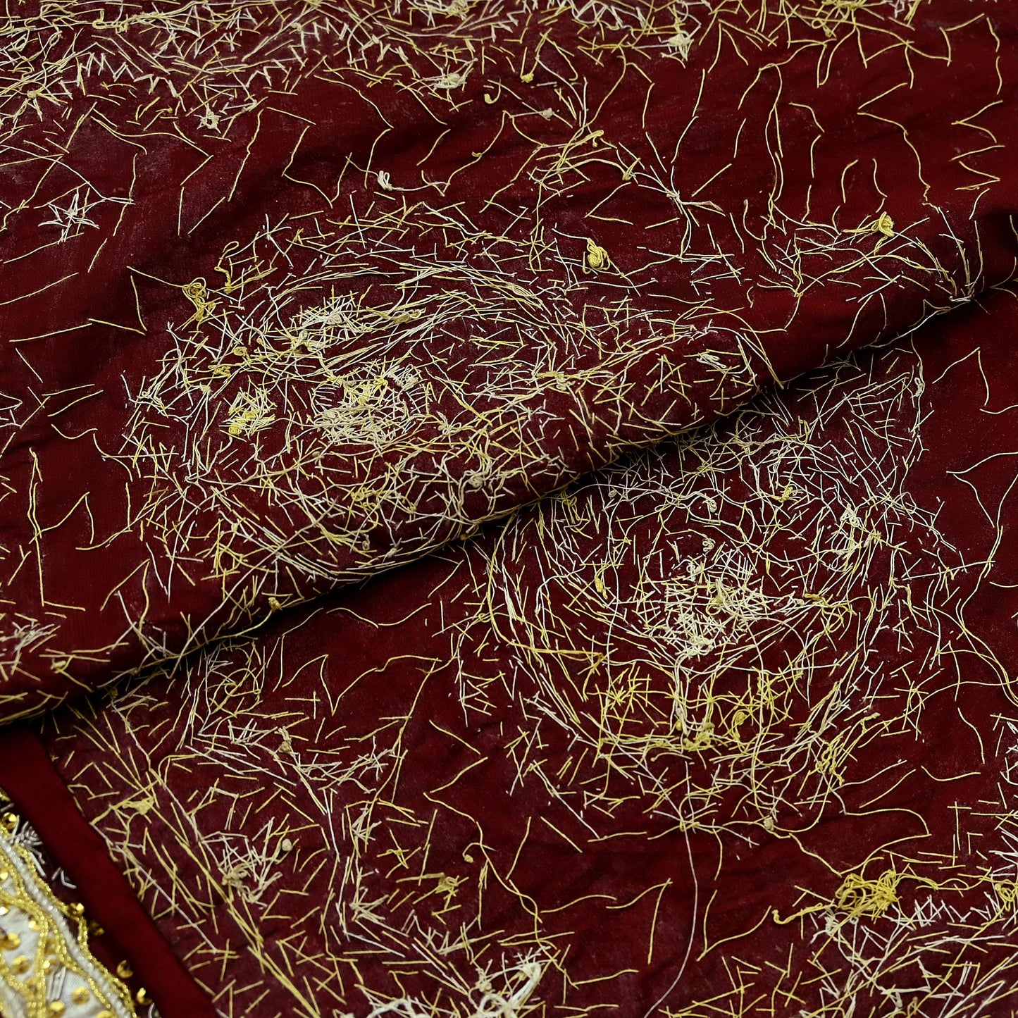 Indian Vintage Heavy Wedding Dupatta Pure Satin Silk Long Stole Hand Embroidered Scarves Golden Zardozi Veil