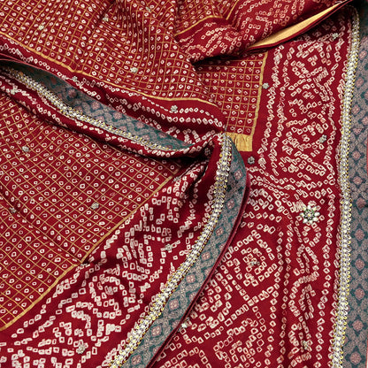 Indian Vintage Maroon Saree Hand Embroidered Bandhani Printed Sari 100% Pure Silk Indian Sari Fabric 5yard Soft Craft Fabric Beaded