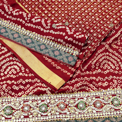 Indian Vintage Maroon Saree Hand Embroidered Bandhani Printed Sari 100% Pure Silk Indian Sari Fabric 5yard Soft Craft Fabric Beaded