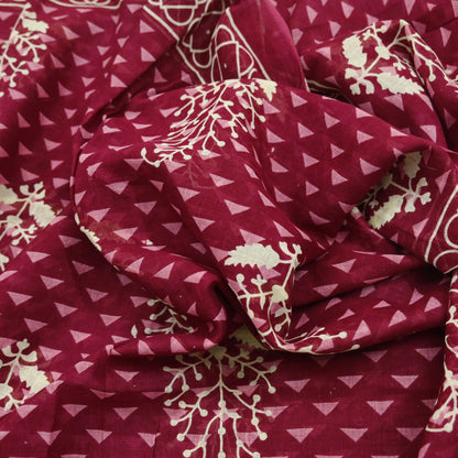 Indian Vintage Sari Ivory & Maroon Printed Pure Cotton Saree Fabric Soft Floral 5Yd Sarong Wrap Boho Fabric Kimono Soft