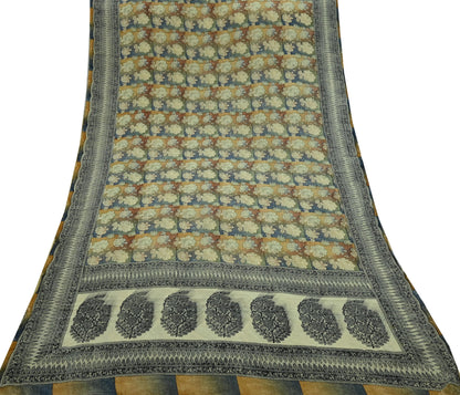 Indian Vintage Sari Multi Pure Crepe Silk Block Printed Saree 5yd Sewing Floral Soft Craft Fabric Wrap Dress making Crafting Quilting