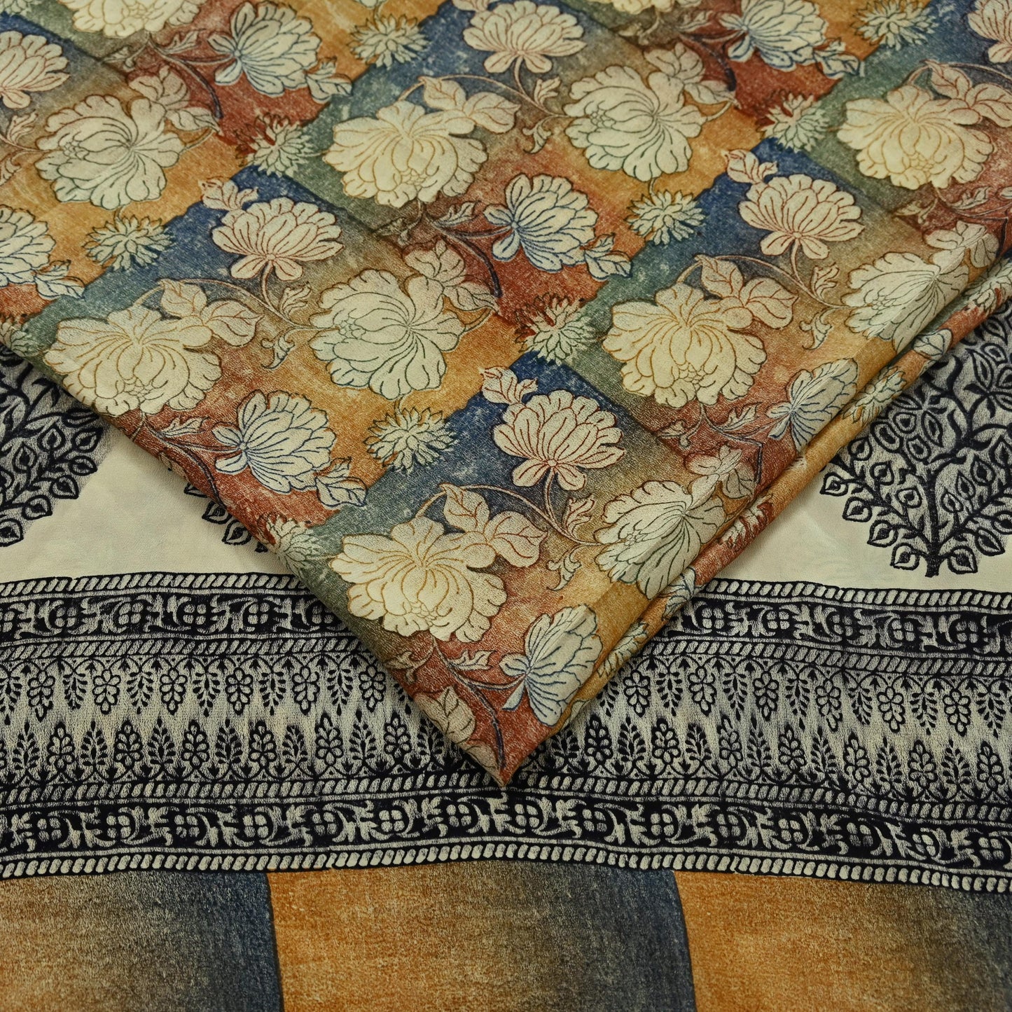 Indian Vintage Sari Multi Pure Crepe Silk Block Printed Saree 5yd Sewing Floral Soft Craft Fabric Wrap Dress making Crafting Quilting