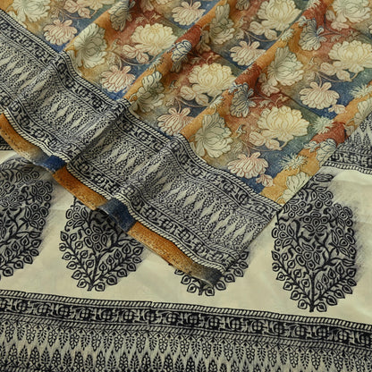 Indian Vintage Sari Multi Pure Crepe Silk Block Printed Saree 5yd Sewing Floral Soft Craft Fabric Wrap Dress making Crafting Quilting