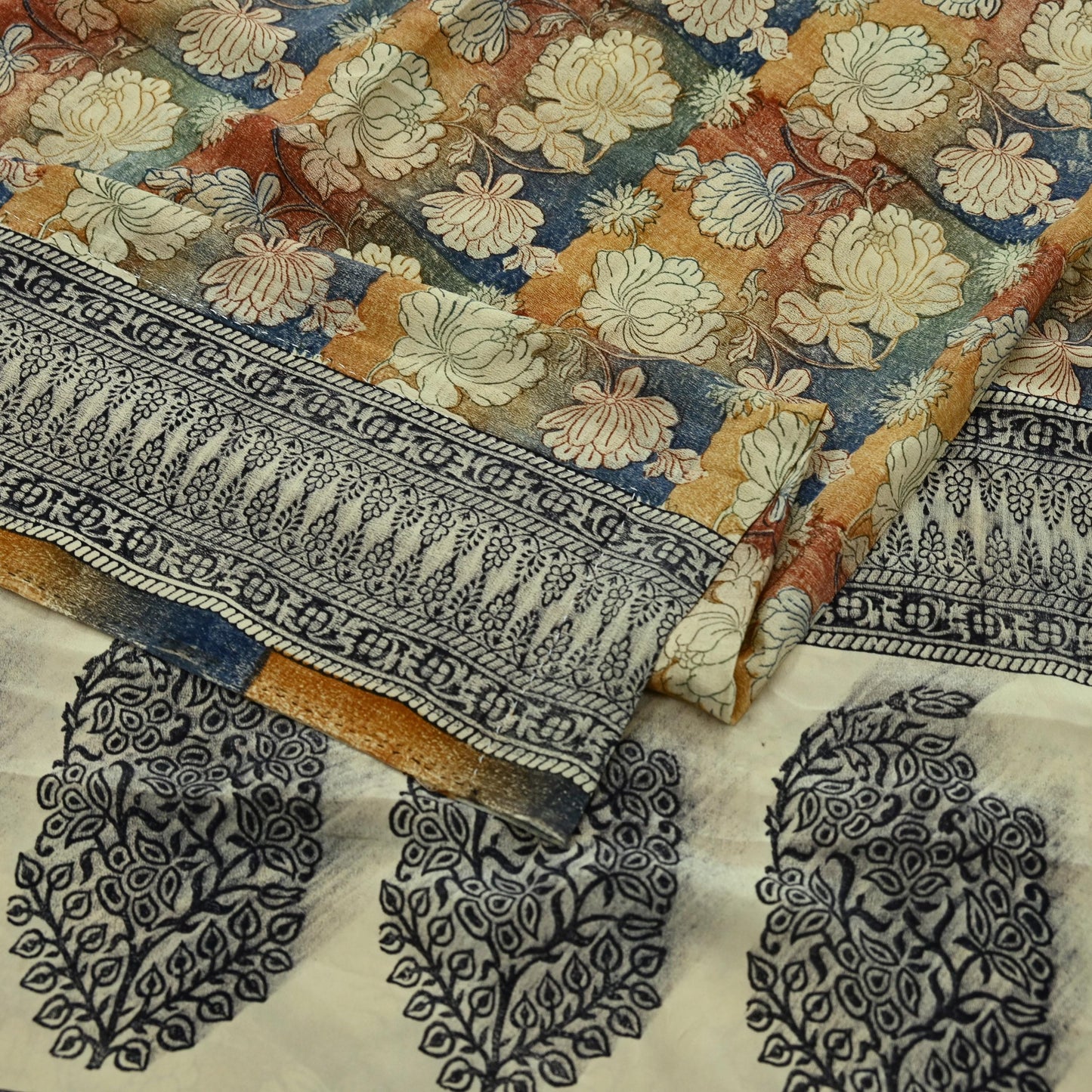 Indian Vintage Sari Multi Pure Crepe Silk Block Printed Saree 5yd Sewing Floral Soft Craft Fabric Wrap Dress making Crafting Quilting