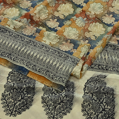 Indian Vintage Sari Multi Pure Crepe Silk Block Printed Saree 5yd Sewing Floral Soft Craft Fabric Wrap Dress making Crafting Quilting