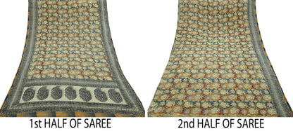 Indian Vintage Sari Multi Pure Crepe Silk Block Printed Saree 5yd Sewing Floral Soft Craft Fabric Wrap Dress making Crafting Quilting