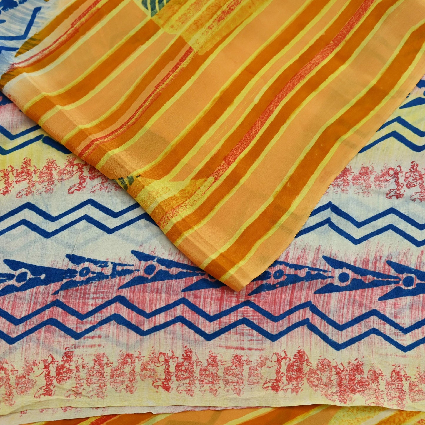 Indian Vintage Sari Yellow Pure Crepe Silk Block Printed Saree 5yard Sewing Floral Craft Fabric Wrap Dress Making Crafting Quilting Used