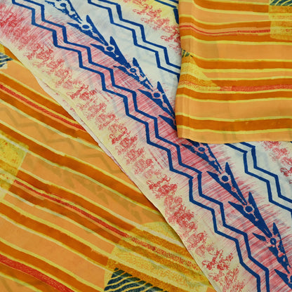 Indian Vintage Sari Yellow Pure Crepe Silk Block Printed Saree 5yard Sewing Floral Craft Fabric Wrap Dress Making Crafting Quilting Used