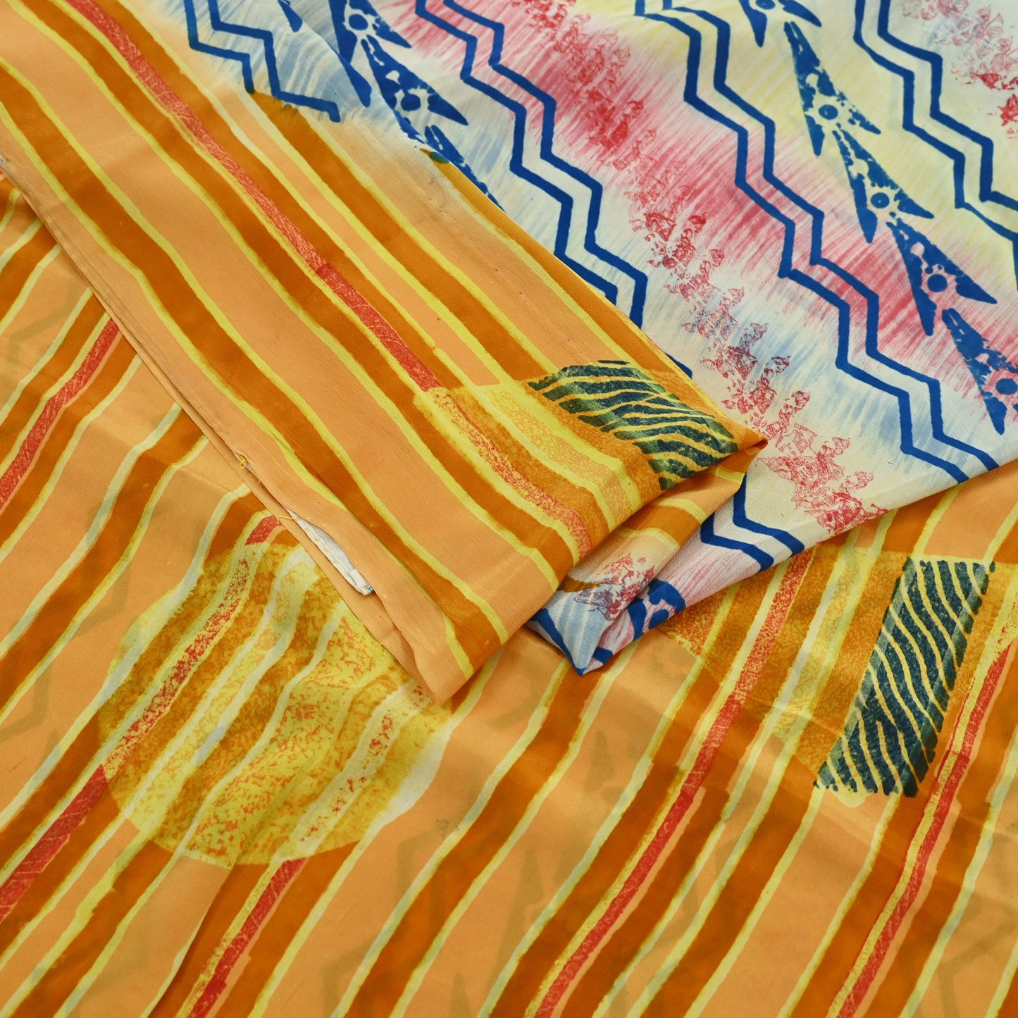 Indian Vintage Sari Yellow Pure Crepe Silk Block Printed Saree 5yard Sewing Floral Craft Fabric Wrap Dress Making Crafting Quilting Used