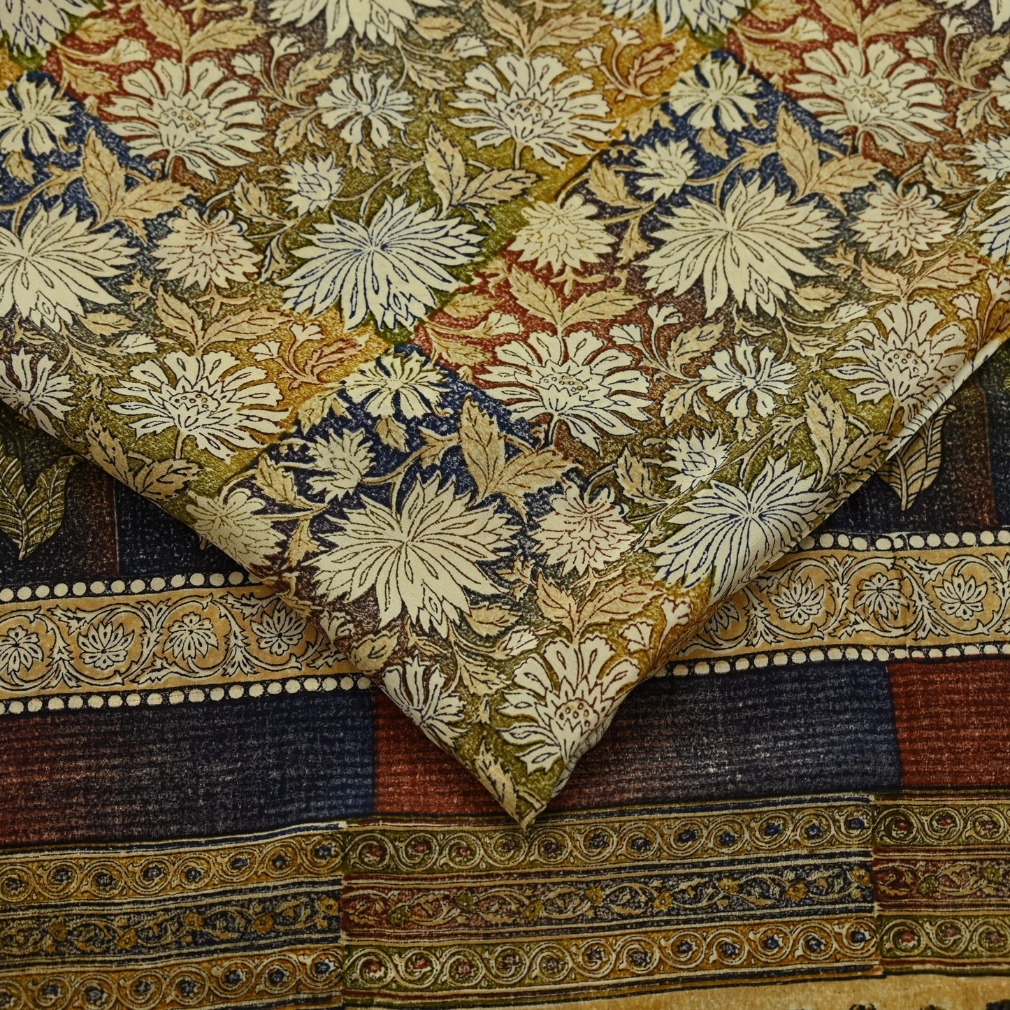 Indian Vintage Sari Beige Pure Crepe Silk Block Printed Sarees 5yd Sewing Floral Soft Craft Fabric Wrap Dress making Crafting Quilting Used