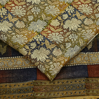 Indian Vintage Sari Beige Pure Crepe Silk Block Printed Sarees 5yd Sewing Floral Soft Craft Fabric Wrap Dress making Crafting Quilting Used