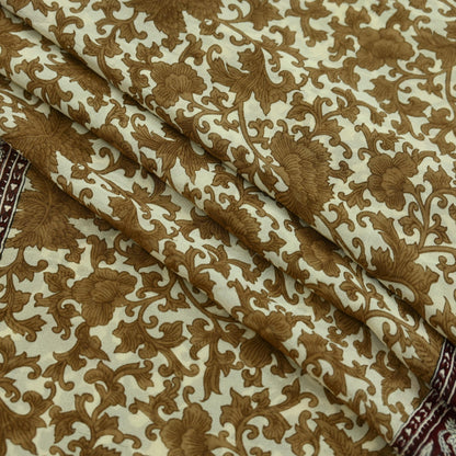 Women Vintage Sari Ivory 100% Pure Georgette Silk Printed Saree Craft Fabric Sewing 5Yd Soft Sari Dress Making Crafting Quilting