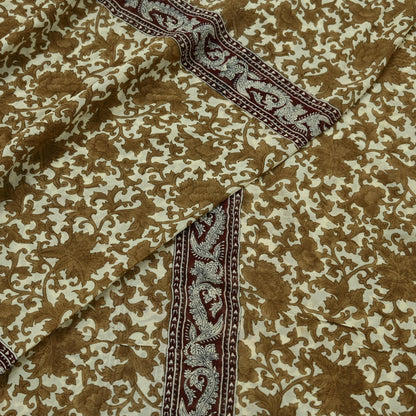 Women Vintage Sari Ivory 100% Pure Georgette Silk Printed Saree Craft Fabric Sewing 5Yd Soft Sari Dress Making Crafting Quilting