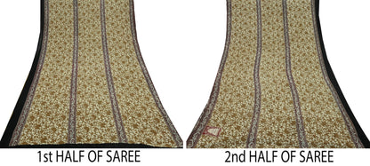 Women Vintage Sari Ivory 100% Pure Georgette Silk Printed Saree Craft Fabric Sewing 5Yd Soft Sari Dress Making Crafting Quilting