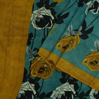 Indian Vintage Sari Green 100% Pure Georgette Silk Hand Printed Sarees Sewing 5yd Craft Fabric Soft Dress Designing for Crafting