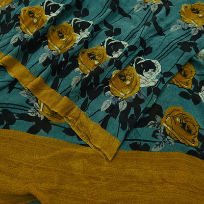 Indian Vintage Sari Green 100% Pure Georgette Silk Hand Printed Sarees Sewing 5yd Craft Fabric Soft Dress Designing for Crafting