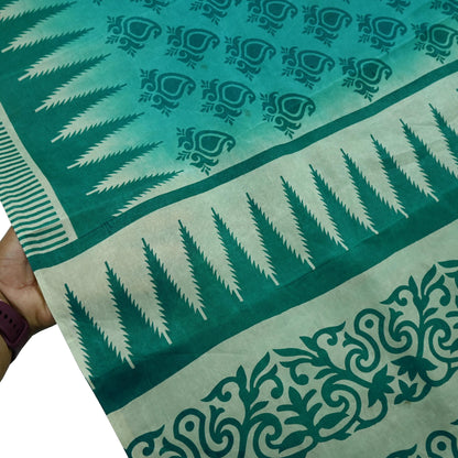 Indian Vintage Sari Green Pure Silk Printed Sarees Craft Fabric 5yd Sewing Dress Making Floral Crafting quilting